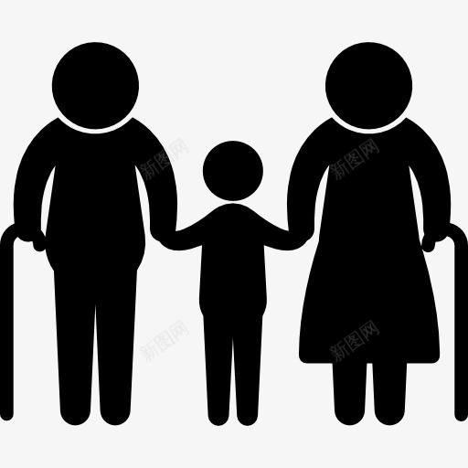 爷爷和奶奶带孩子熟悉的轮廓图标png_新图网 https://ixintu.com 人组 夫妻 孩子 家庭 手杖 祖母 祖父 老年家庭的图标