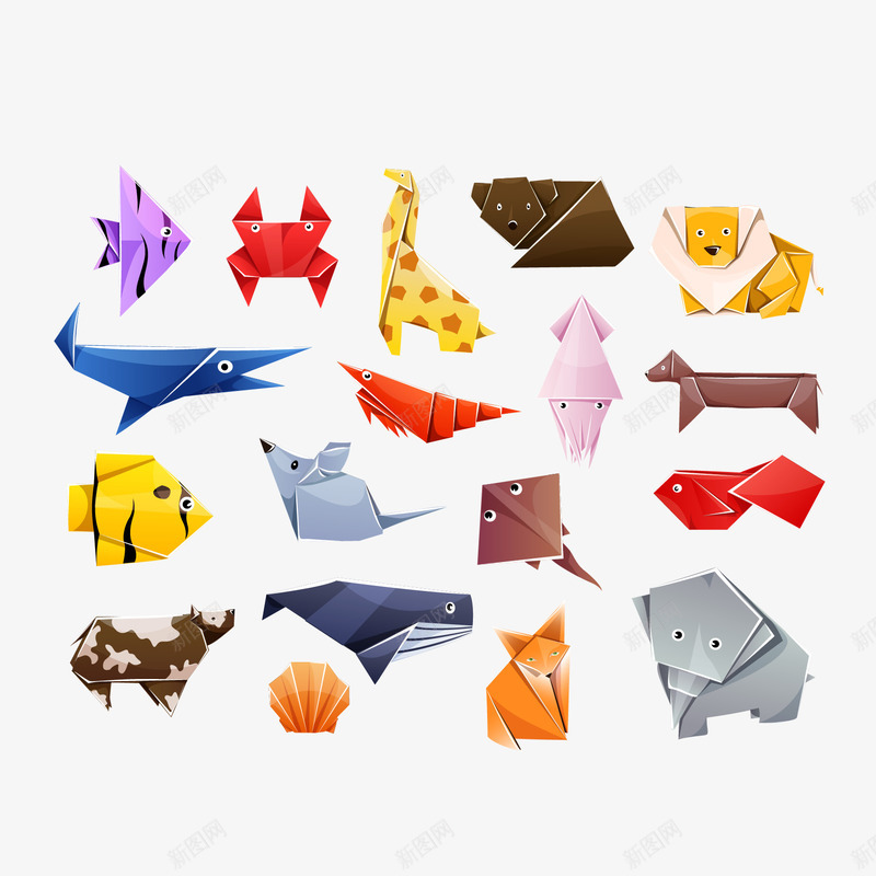 小鱼动物折纸png免抠素材_新图网 https://ixintu.com 创意动物 动物折纸 动物样式