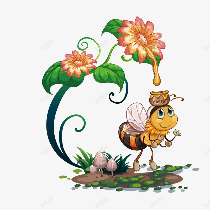 蜜蜂矢量图ai免抠素材_新图网 https://ixintu.com 花蜂蜜蜜罐蘑菇 矢量图