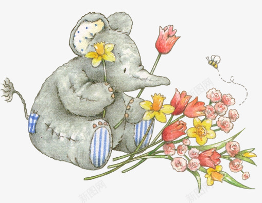 大象布娃娃png免抠素材_新图网 https://ixintu.com 卡通漫画 大象布娃娃 玩具 花卉 蜜蜂 补丁 鲜花