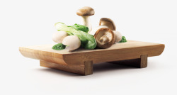 绿色菌桌子上的香菇油菜高清图片