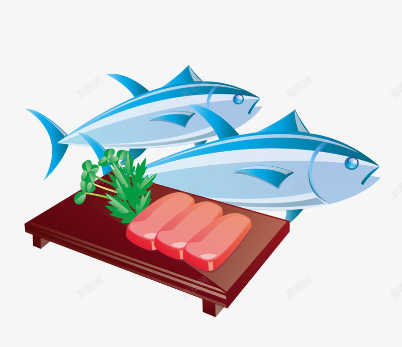 鱼肉png免抠素材_新图网 https://ixintu.com 两条鱼 卖鱼 桌子 蔬菜 鱼肉