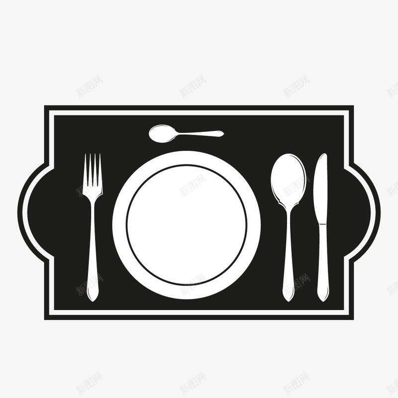 西餐厅宣传用西餐用具图标png_新图网 https://ixintu.com 叉子 汤勺 红酒杯 西餐 西餐用具 餐刀 餐巾 餐盘 黑白图标