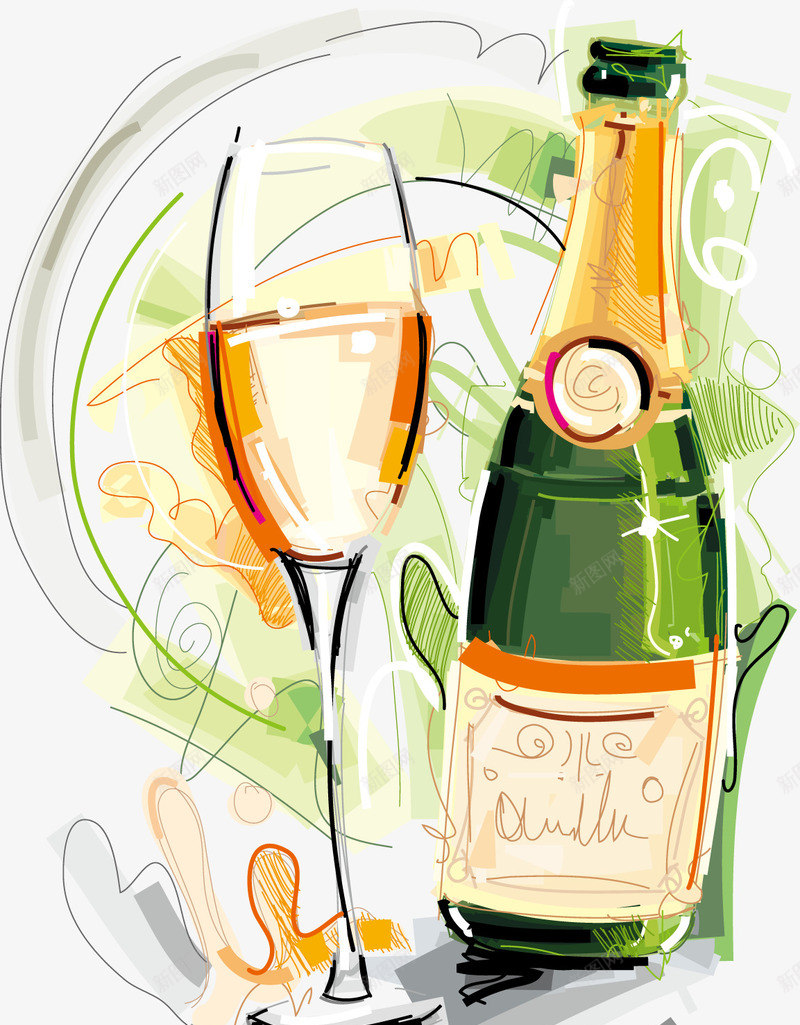水彩香槟和酒杯png免抠素材_新图网 https://ixintu.com 水彩 装饰 酒杯 香槟