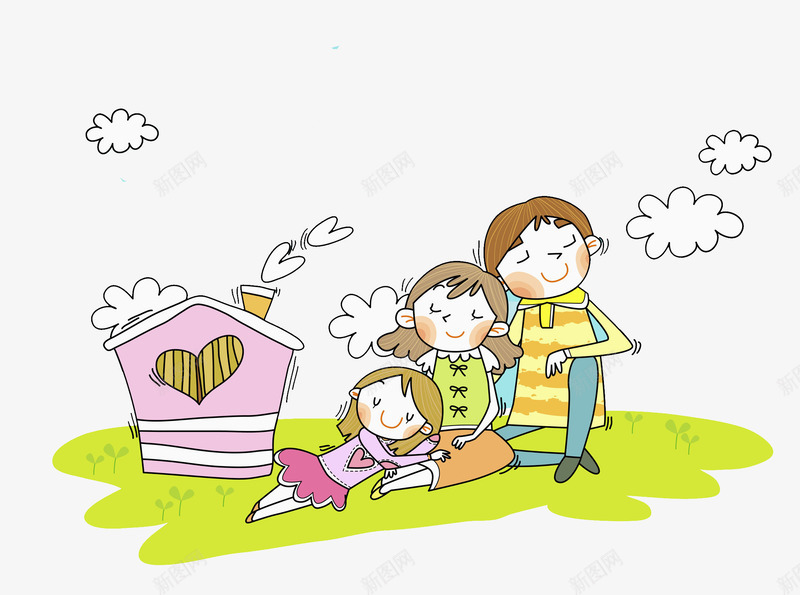 家庭幸福的在一起png免抠素材_新图网 https://ixintu.com 卡通 孩子 幸福 手绘 爸爸妈妈 粉色的爱心 郊外 野营