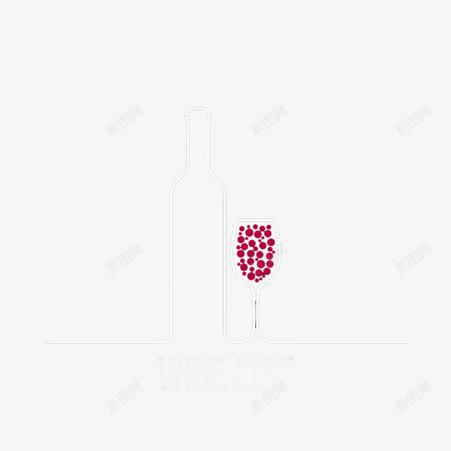 简笔画酒瓶png免抠素材_新图网 https://ixintu.com 白色线条 红色颗粒物 红酒 酒杯 酒瓶