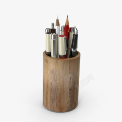 木头笔一个笔筒高清图片