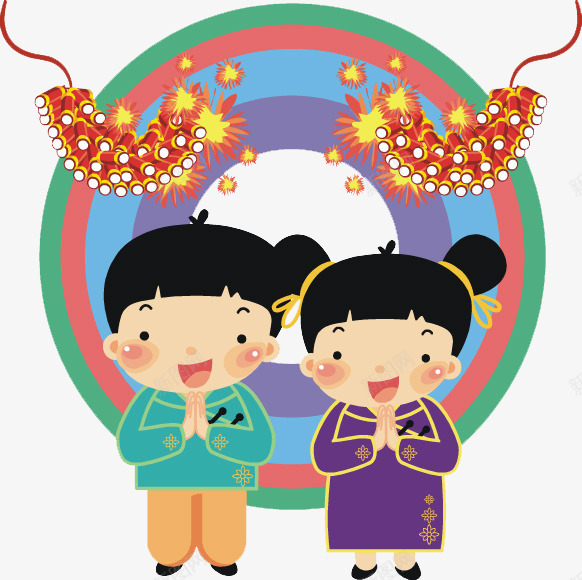 新年快乐png免抠素材_新图网 https://ixintu.com 中国风 卡通手绘 娃娃 新年氛围 装饰 青梅竹马 鞭炮