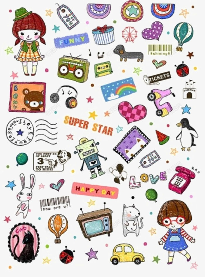 韩国可爱贴纸png免抠素材_新图网 https://ixintu.com 促销标签 卡通动物 邮票
