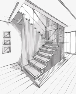 楼梯设计手稿铅笔手绘楼梯间线稿图标高清图片