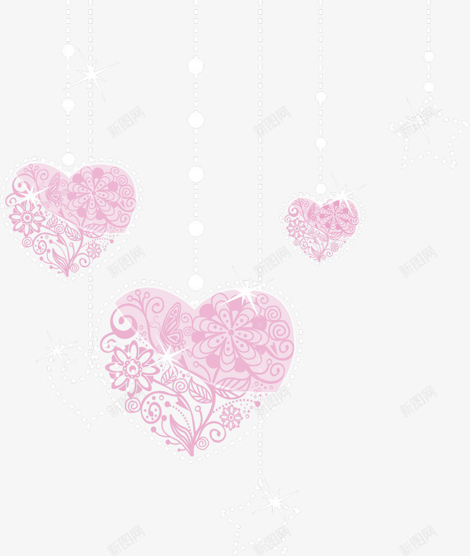 粉色镂空心形装饰png免抠素材_新图网 https://ixintu.com 创意信息 情人节 植物花朵 镂空
