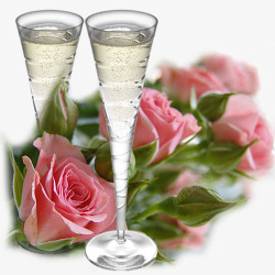 浪漫香槟酒玫瑰花素材