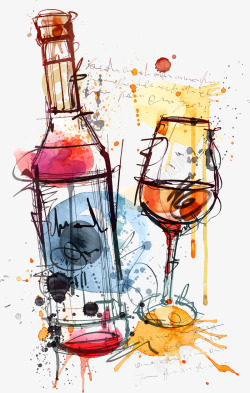皮诺水彩酒杯和皮诺酒瓶矢量图高清图片