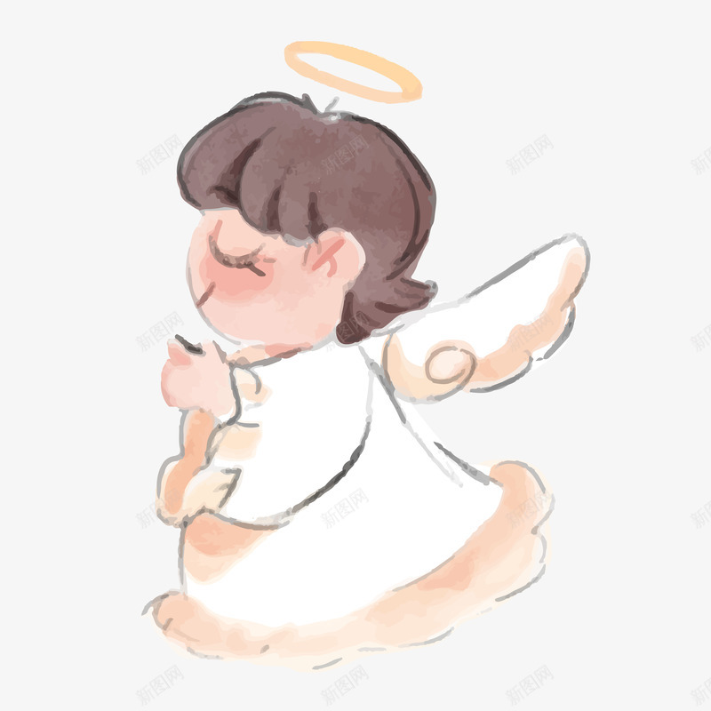 跪拜的天使png免抠素材_新图网 https://ixintu.com 可爱天使 天使 小天使 矢量手绘天使 跪姿 跪拜的天使 跪求