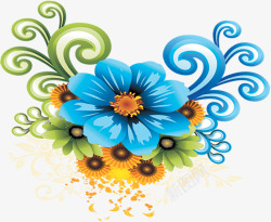 蓝色手绘花朵开业素材