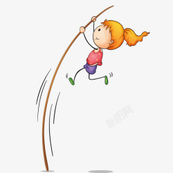 卡通撑杆跳手绘卡通小女孩撑杆跳高清图片