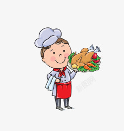 卡通厨师烤鸡素材