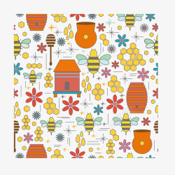 蜜蜂蜂巢卡通花纹矢量图素材