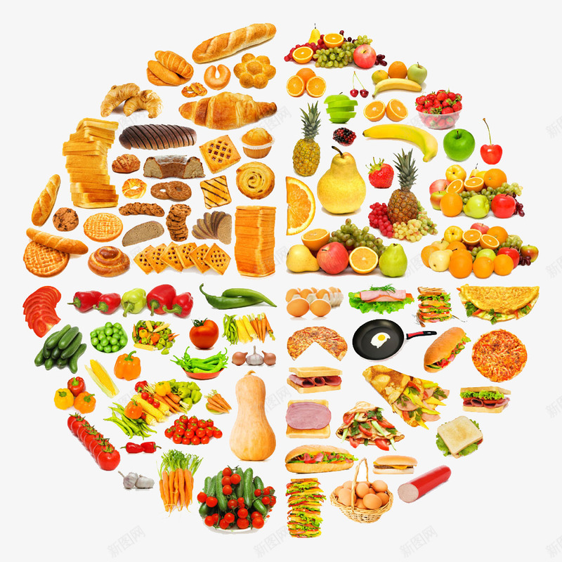 食物圆形图形1png免抠素材_新图网 https://ixintu.com 水果 蔬菜 西红柿 面包 食物 香蕉