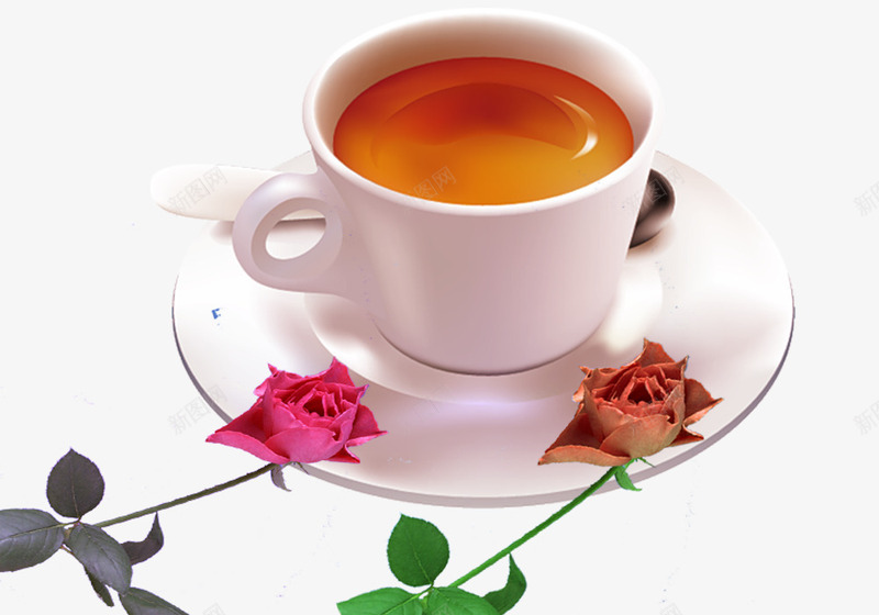 白色茶杯和美丽的玫瑰花png免抠素材_新图网 https://ixintu.com 家庭杯具 橘黄色玫瑰花 白色茶杯 粉色玫瑰花