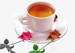 橘黄色玫瑰花白色茶杯和美丽的玫瑰花高清图片