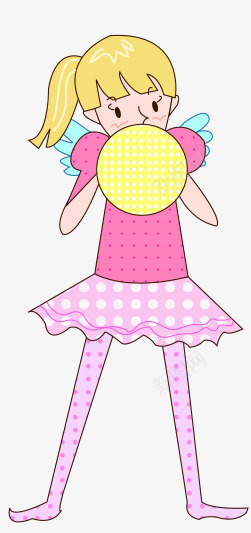 吹气球的女孩png免抠素材_新图网 https://ixintu.com 吹气球 小天使 粉色衣服 黄发女孩