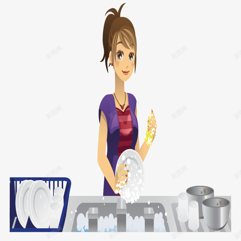 洗餐具的女人png免抠素材_新图网 https://ixintu.com 家务 家居生活 家庭主妇