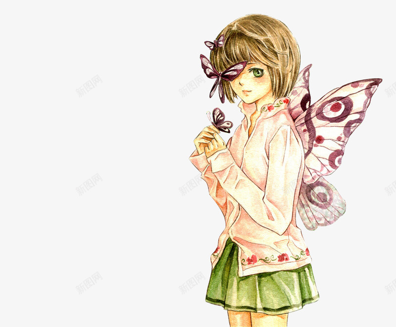 卡通天使蝴蝶女孩png免抠素材_新图网 https://ixintu.com 卡通 天使 女孩 蝴蝶
