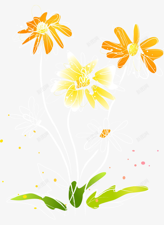 卡通手绘黄色花朵白色线稿矢量图ai免抠素材_新图网 https://ixintu.com 卡通的植物 手绘的花朵 白色的线稿 黄色的花朵 矢量图
