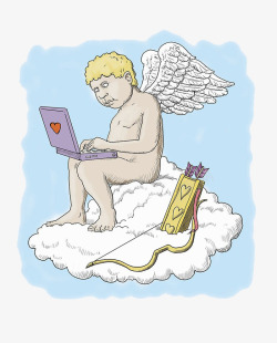 斜着坐玩电脑的天使高清图片