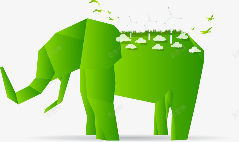大象矢量图ai免抠素材_新图网 https://ixintu.com 大象 手绘大象 绿色折纸大象图片 矢量图