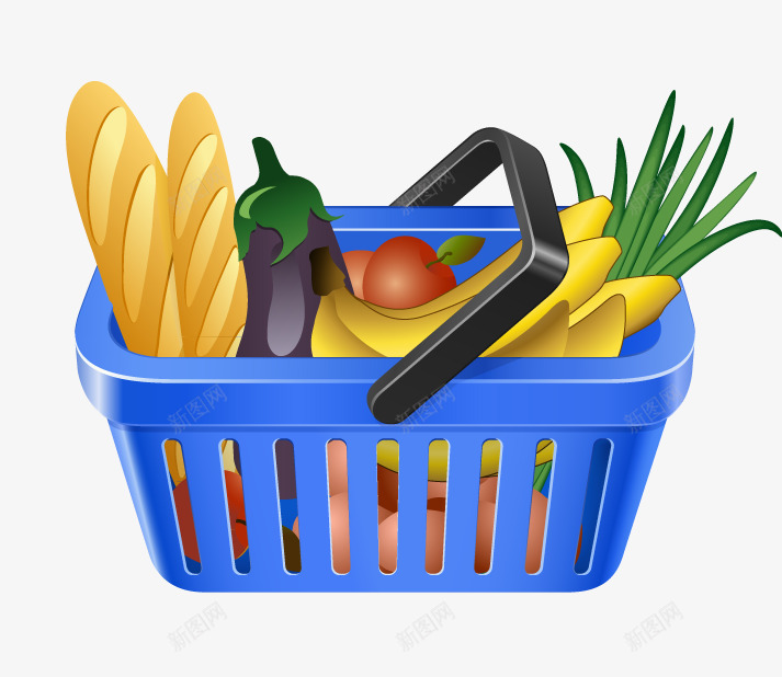 一篮子蔬菜png免抠素材_新图网 https://ixintu.com 水果 蔬菜 购物篮 面包 香蕉