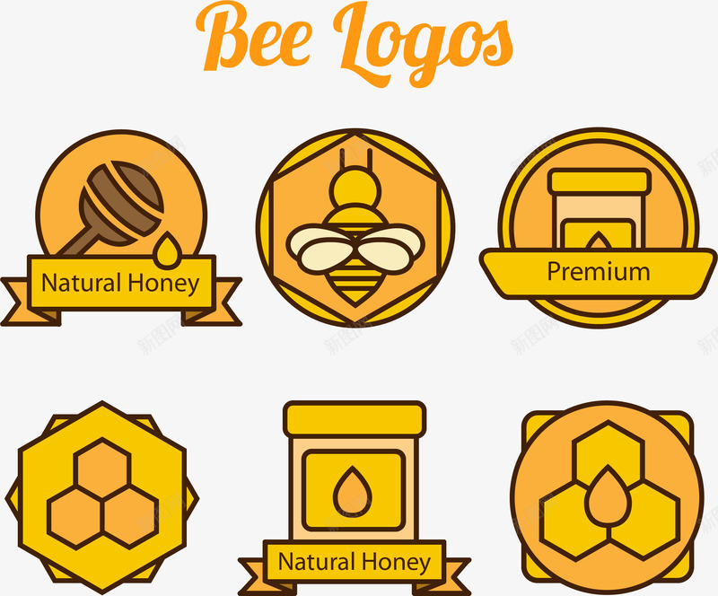 6款蜂蜜元素标志矢量图图标ai_新图网 https://ixintu.com 蜂蜜 蜂蜜图标 蜜蜂 蜜蜂图标 黄色 矢量图