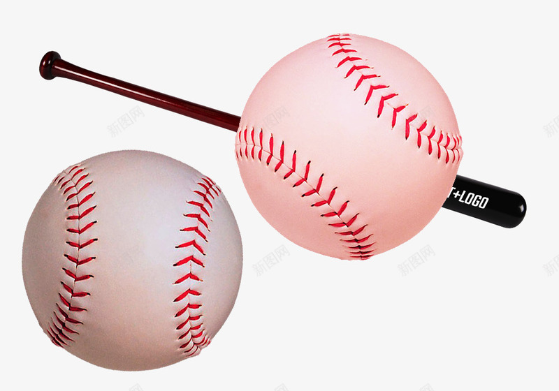 白色缝线棒球和黑色棒球棍png免抠素材_新图网 https://ixintu.com 体育器材 圆形棒球 棒球棍 白色 缝线棒球 黑色