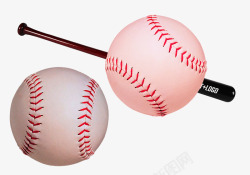 白色透明的棍白色缝线棒球和黑色棒球棍高清图片