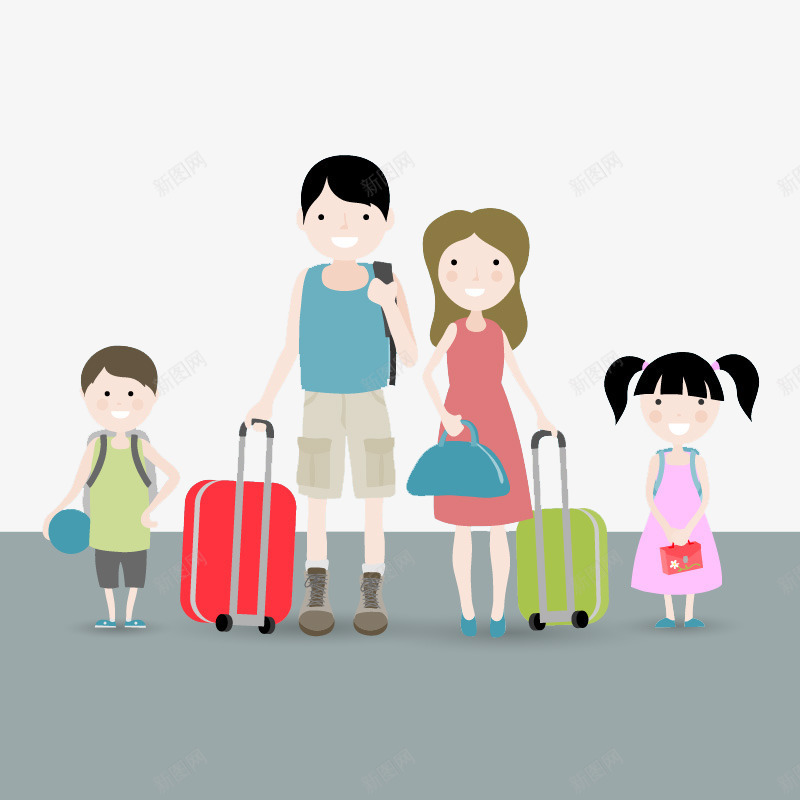 家庭去旅行png免抠素材_新图网 https://ixintu.com 人物 女孩 家庭 拉杆箱 旅行 男孩