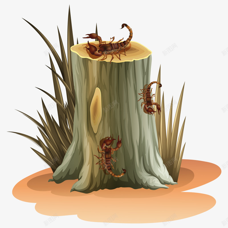 木桩上的蝎子png免抠素材_新图网 https://ixintu.com 卡通木桩 卡通树桩 木 木头 木桩 树桩 蝎子