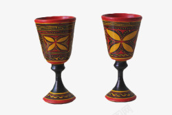 彝族纹样两个彝族花纹的酒杯高清图片