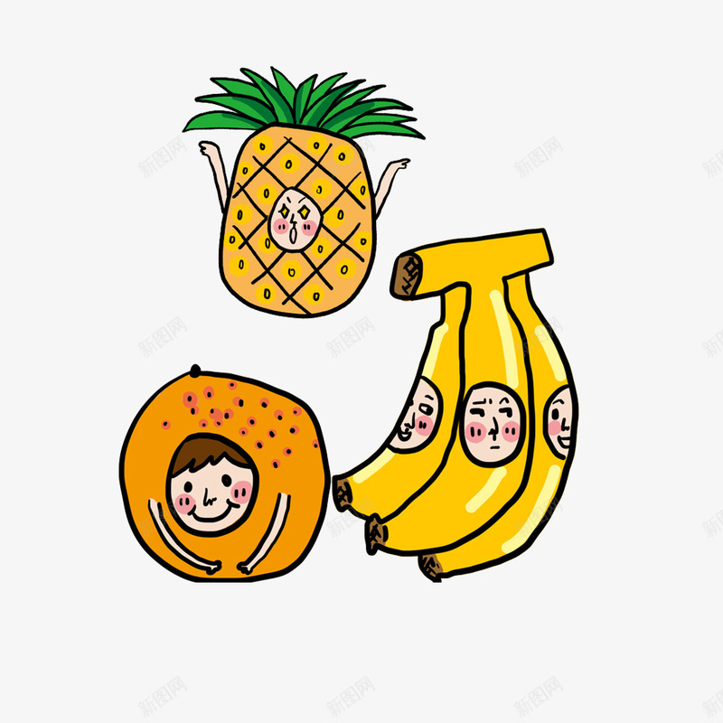 黄色卡通水果png免抠素材_新图网 https://ixintu.com 卡通 橘子 菠萝 香蕉