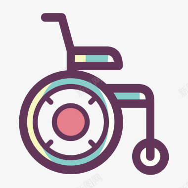 彩色手绘线稿轮椅元素图标图标