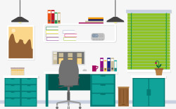 绿色凳子创意办公房间桌椅矢量图高清图片