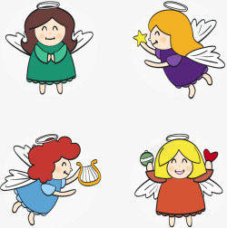 天使竖琴彩色可爱小天使高清图片