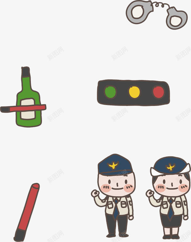 交通警察png免抠素材_新图网 https://ixintu.com 为人民服务 交通警察 交通警察卡通 手绘 手铐 扳手 红绿灯 设施