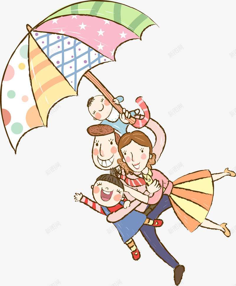 卡通png免抠素材_新图网 https://ixintu.com 人物 伞 卡通 可爱 家庭 手绘