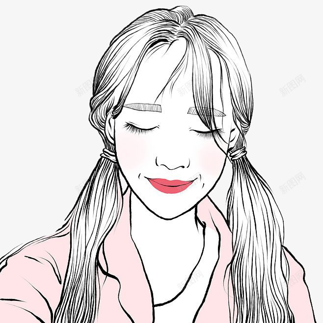 线稿女孩png免抠素材_新图网 https://ixintu.com 卡通 女孩 手绘 水彩 粉色 红唇 线稿 装饰 长发