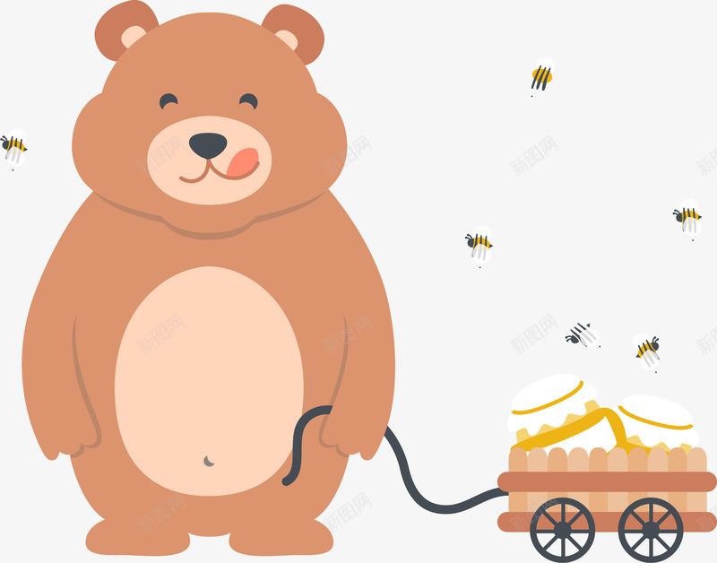 拉蜂蜜罐车的熊png免抠素材_新图网 https://ixintu.com 卡通矢量图 熊动物 蜂蜜 蜂蜜罐车 蜜蜂