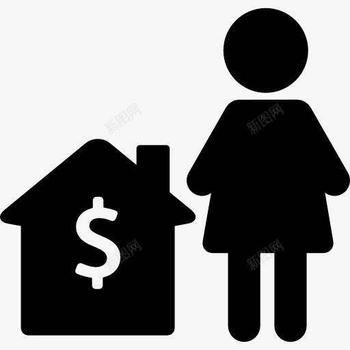 女人与抵押图标png_新图网 https://ixintu.com 商业 家庭 房子 美元符号 钱 钱字符号 银行