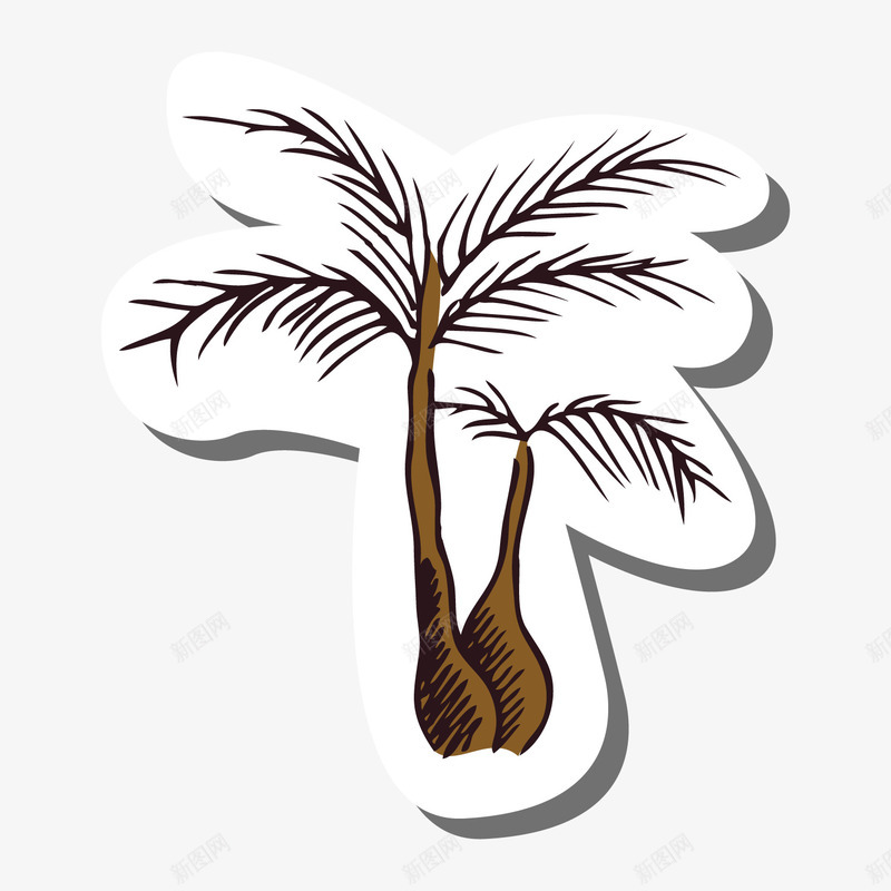 灰色扁平化椰子树元素png免抠素材_新图网 https://ixintu.com 便平化 卡通贴纸 手绘 植物 灰色 环境 纹理 线稿 自然