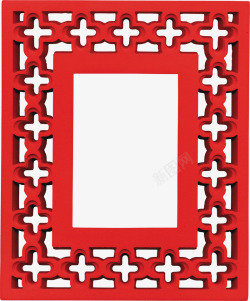 红色镂空实木相框素材