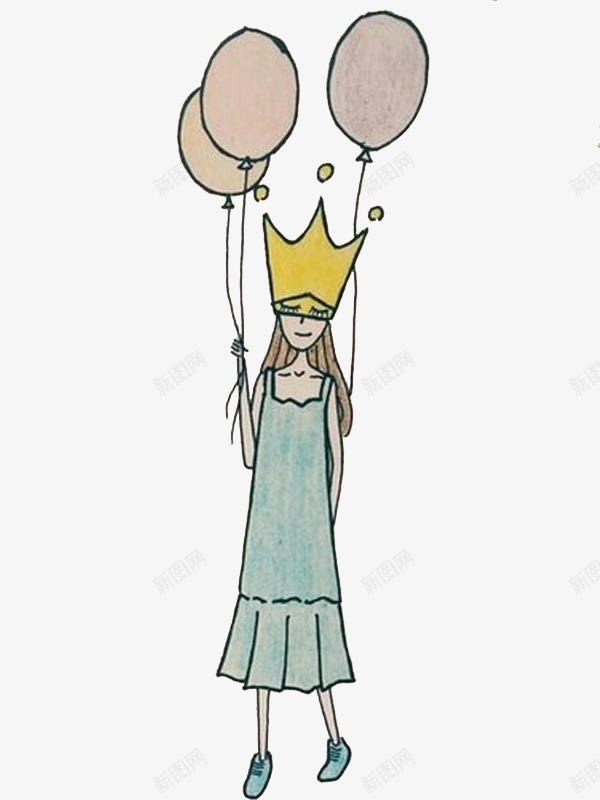 手绘气球女孩png免抠素材_新图网 https://ixintu.com 做自己的女王 卡通手绘 后冠 女孩 恬静 气球 漫画